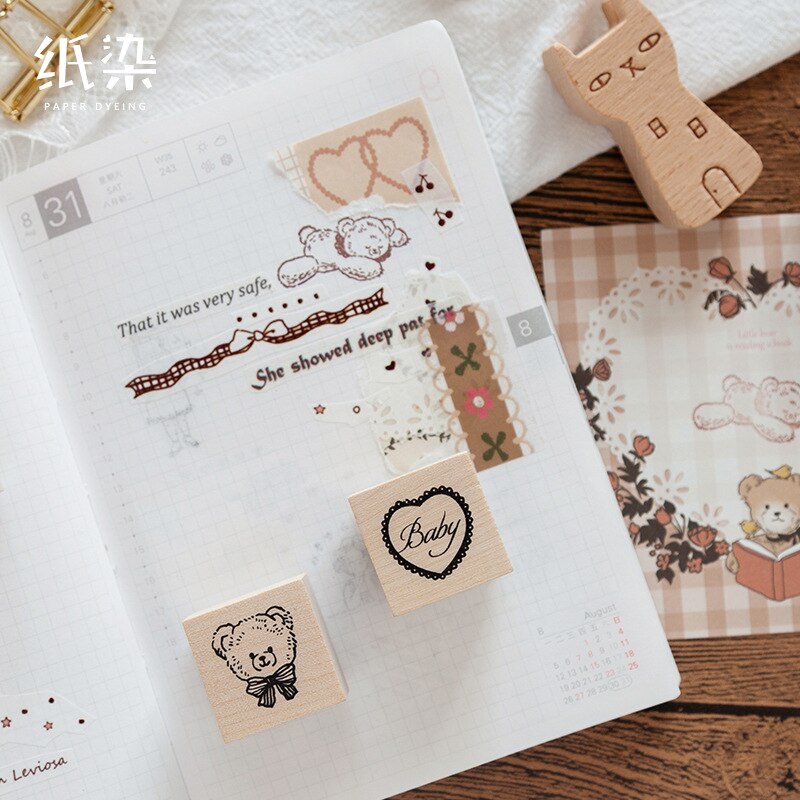 【VisioN Shop】Vintage Girl Diary Bear Wood Stamp DIY Wooden Rubber Stamps for Scrapbooking Diary Standard Stamp. 