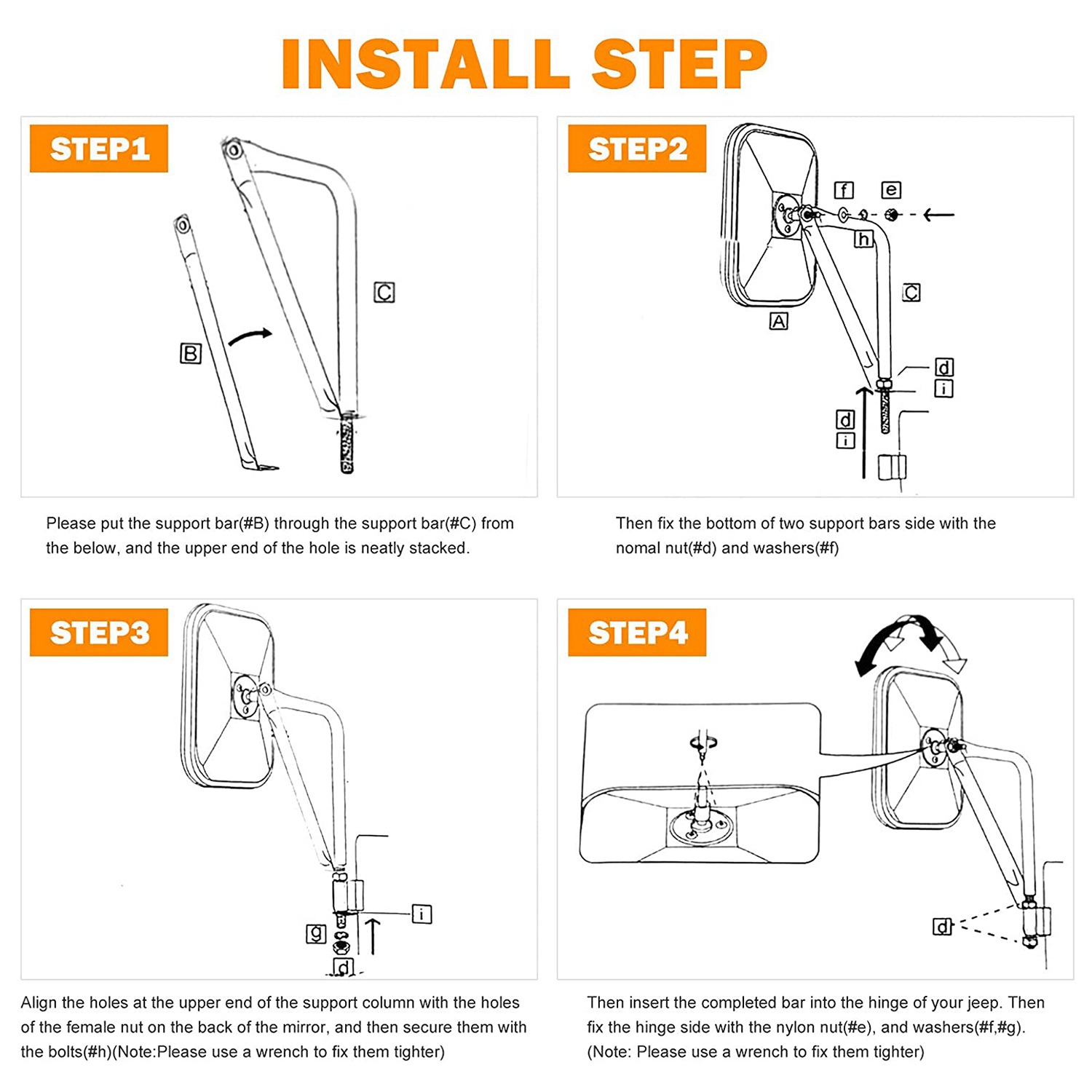 Doors Off Mirrors for Jeep Wrangler CJ YJ TJ JK JL & Unlimited, Wider Rearview Mirrors Square Door Side Hinge Mirror. 