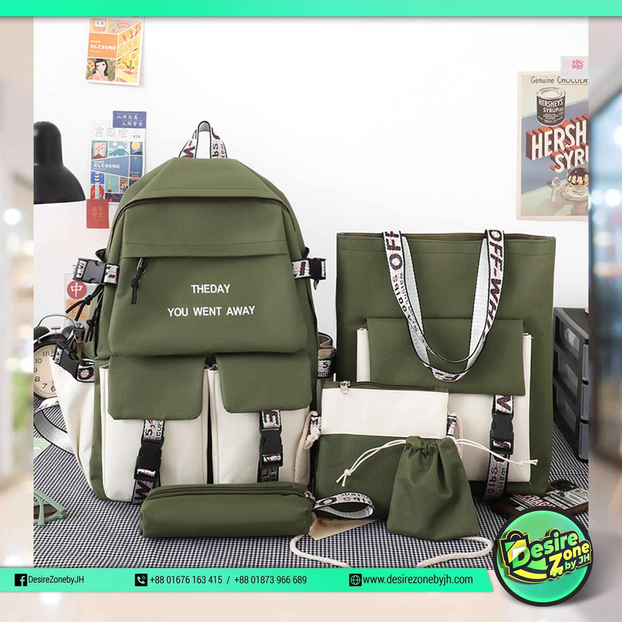 2024 Stylish Multilayer Large Capacity Premium 5 Piece Waterproof Bagpack Set.  (Code : SMLC-275). 