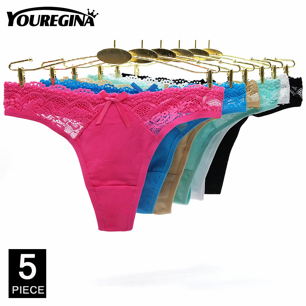 Women's Underwear Panties Cotton Thong Soft Low-waist G-String Breathable Comfortable Lingerie Tangas Mujer Girl 5 pcs/lot