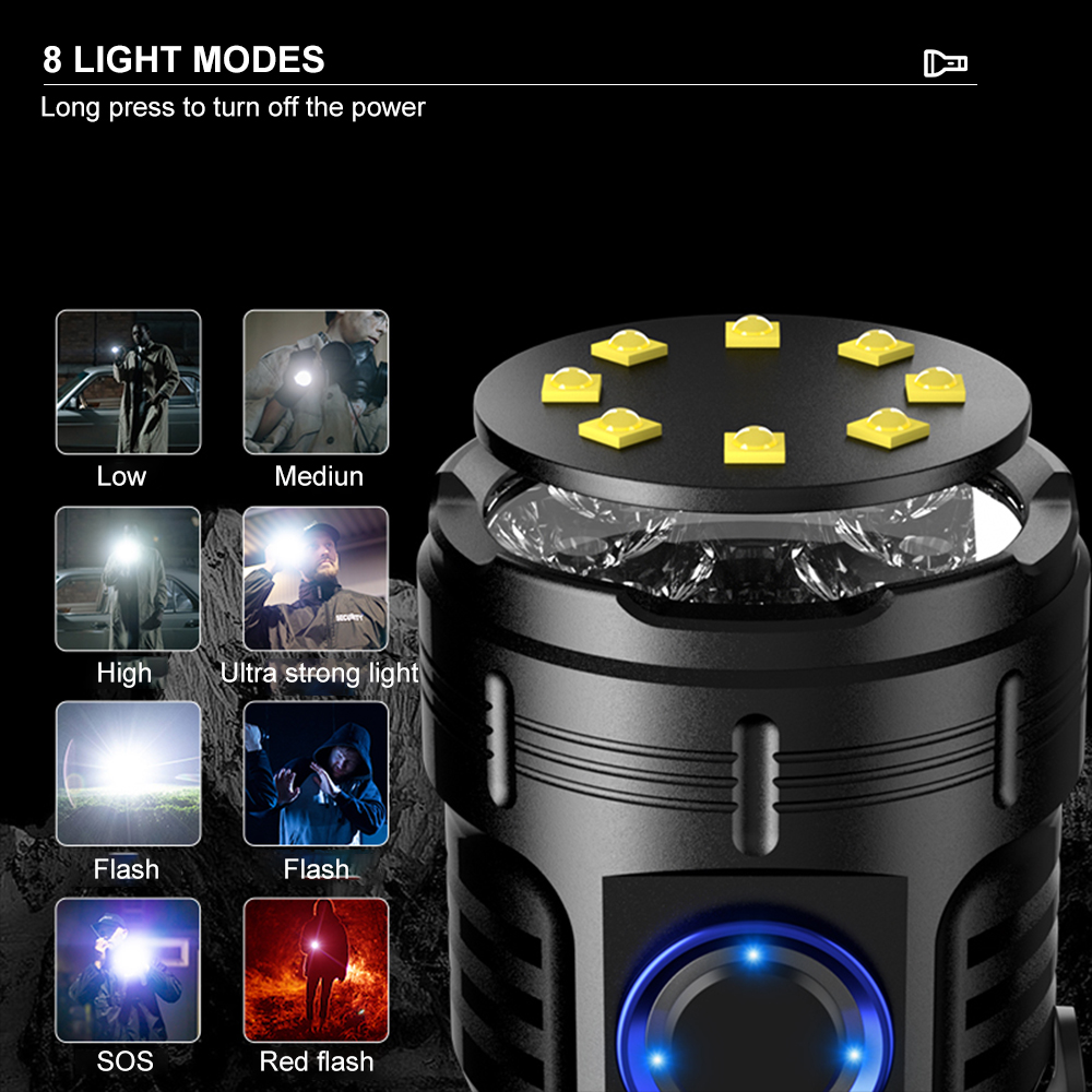 Amanfire F80 Mini Tactical Flashlight 8*XPG LED Light Camping Super Bright Ultra Bright Torch High Power Portable Keychain Lamp. 