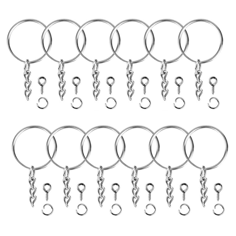 FashionApple 150pcs Key Ring with Chain Split Jump Rings with Screw Eye Pins DIY Keychain. 