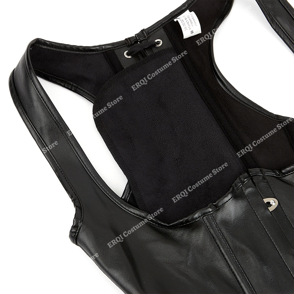 Faux Leather Corset with Straps Punk Lace up Underbust Corset Waist Trainer Black Gothic Corsets Vest for Women Plus Size. 