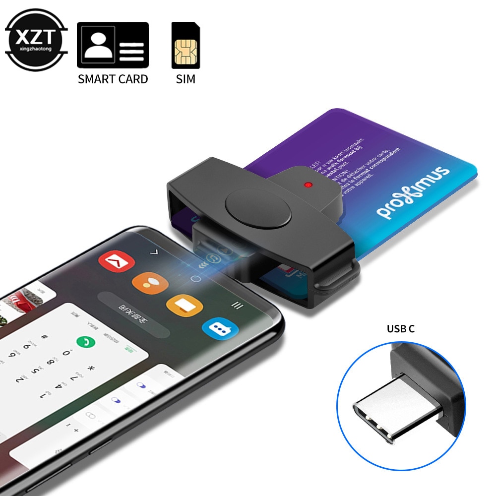 62*24mm USB C Smart Card Reader Sim Cloner Type C Adapter for DINE dni Citizen ID Bank EMV SD Card External for Mac/Android OS. 
