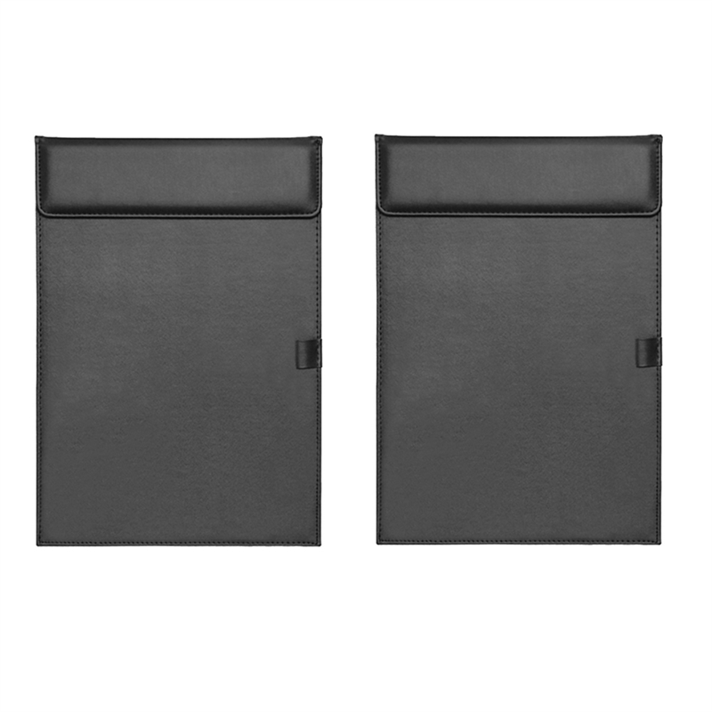 Desktop File PU Leather Folder A4 Meeting Clipboard Office Meeting Board Clip Black Data Binder with Pen Cover 2PCS About 34 X 23.5cm