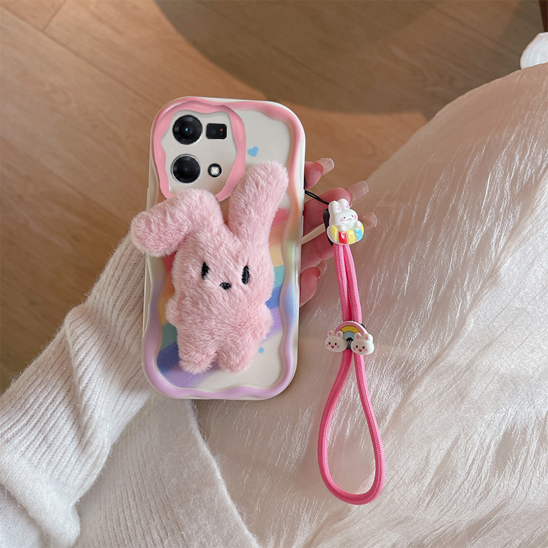 lthmy for Oppo Reno 7 4G CPH2363 case TPU silicone 3D cartoon plush doll cute shockproof soft case phone cover with lanyard