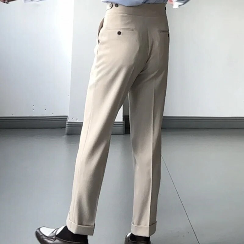 Fall Italian Mens Formal Pant Pantalones Hombre Dress Ankle Pants Men British High Waist Straight Pants Men Social Trousers Pant. 