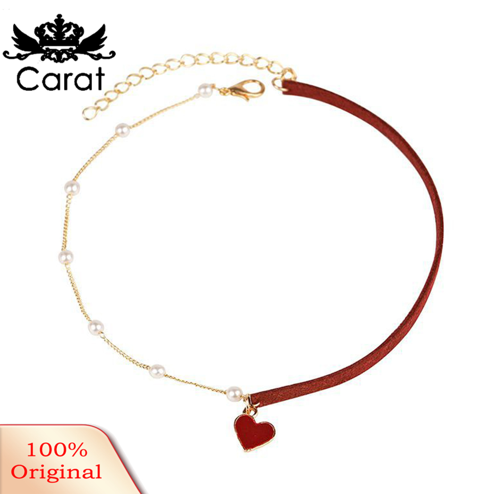 Carat Pendant Necklace Personality Asymmetric Beads Geometric Temperament Red Love Heart Faux Pearl Choker Necklace Jewelry Accessory