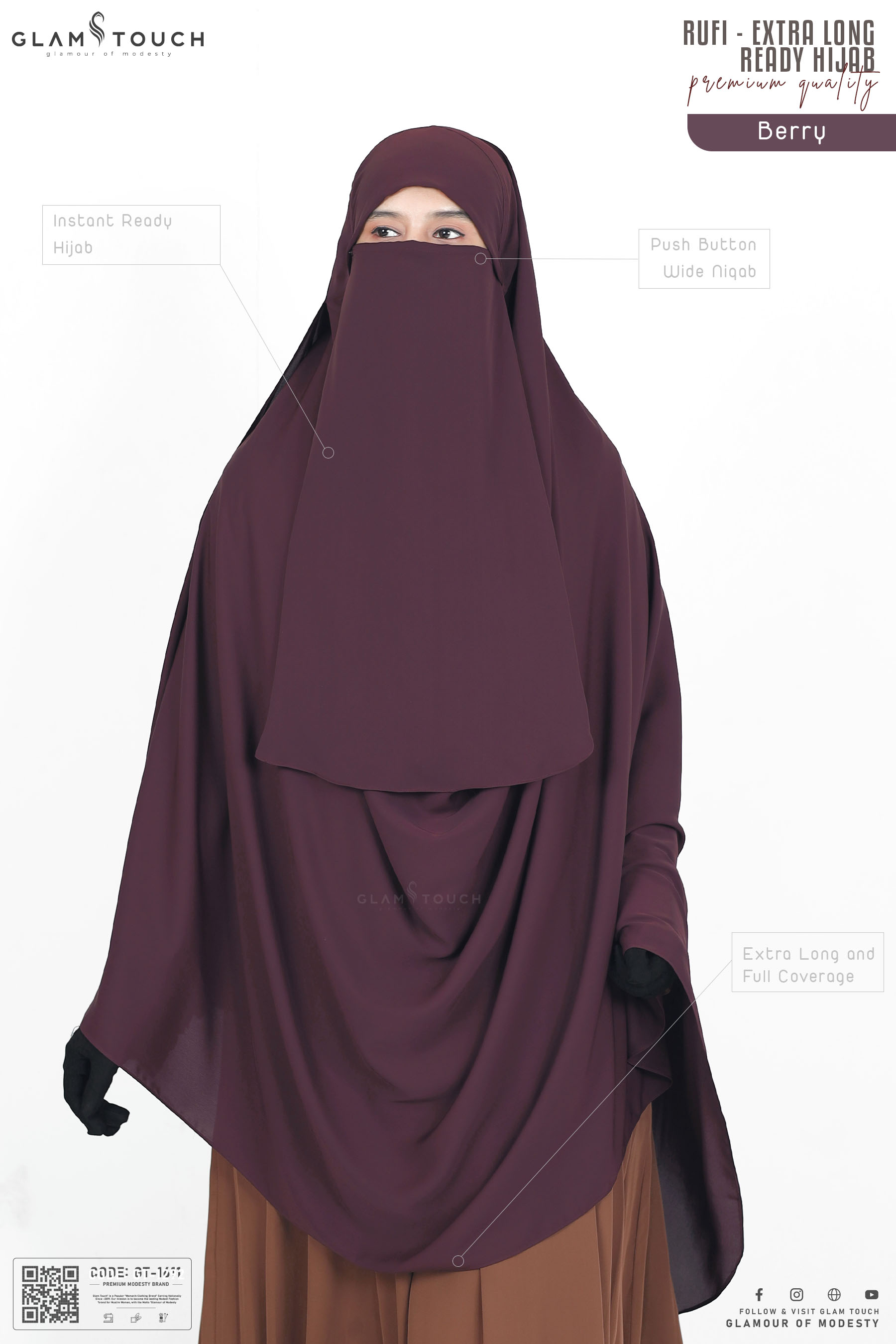Glam Touch Extra Coverage One Loop Ready Hijab Set. 