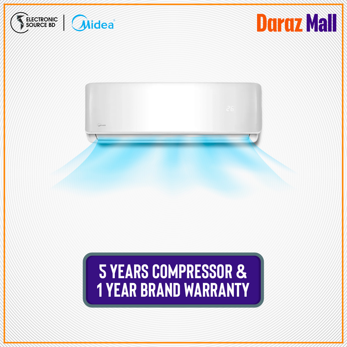 Midea 1.5 Ton Split Type Non-Inverter Air Conditioner (AC Model- MSG18CRN/ MSA18CRN) 5 Years Official Warranty. 