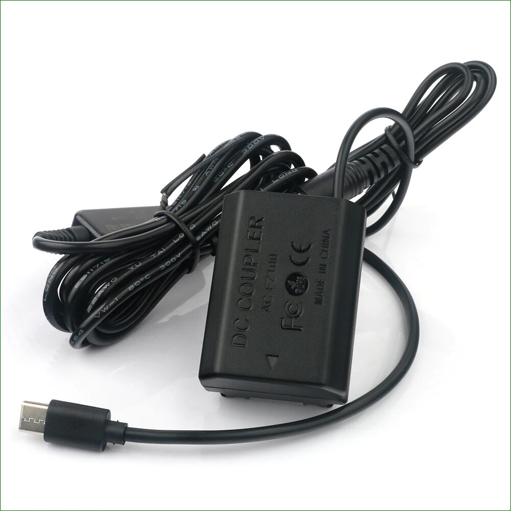 AC-FZ100 USB Type-C NP-FZ100 Dummy Battery Power Adapter DC coupler For Sony Alpha 1 6600 7C 7 7R 7SIII 7R IV 9 II ILME-FX3 FX3. 