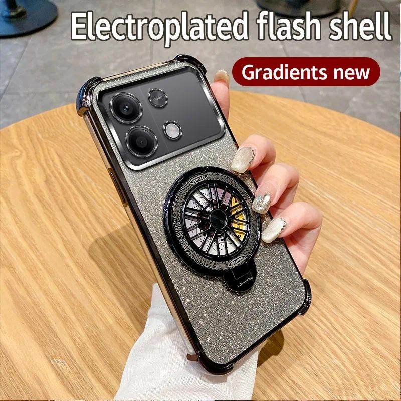 For Xiaomi POCO M6 4G Case Shockproof Electroplated TPU Rotating Gyro Stand Cover Phone Casing For Xiaomi POCOM6 4G Back cover
