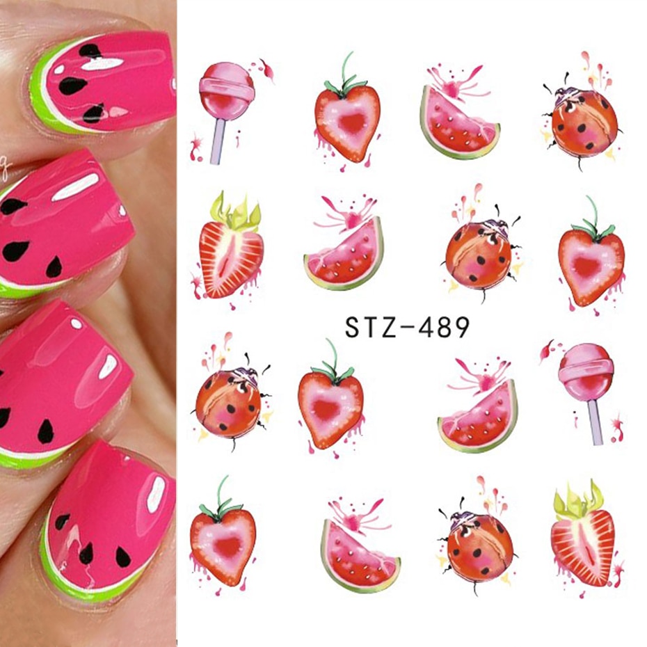 【VisioN Shop】Strawberry Watermelon Nail Sticker Decal Delicious Fruit Slider For Nail Tip Transfer Nail Decor GLSTZ461-500. 