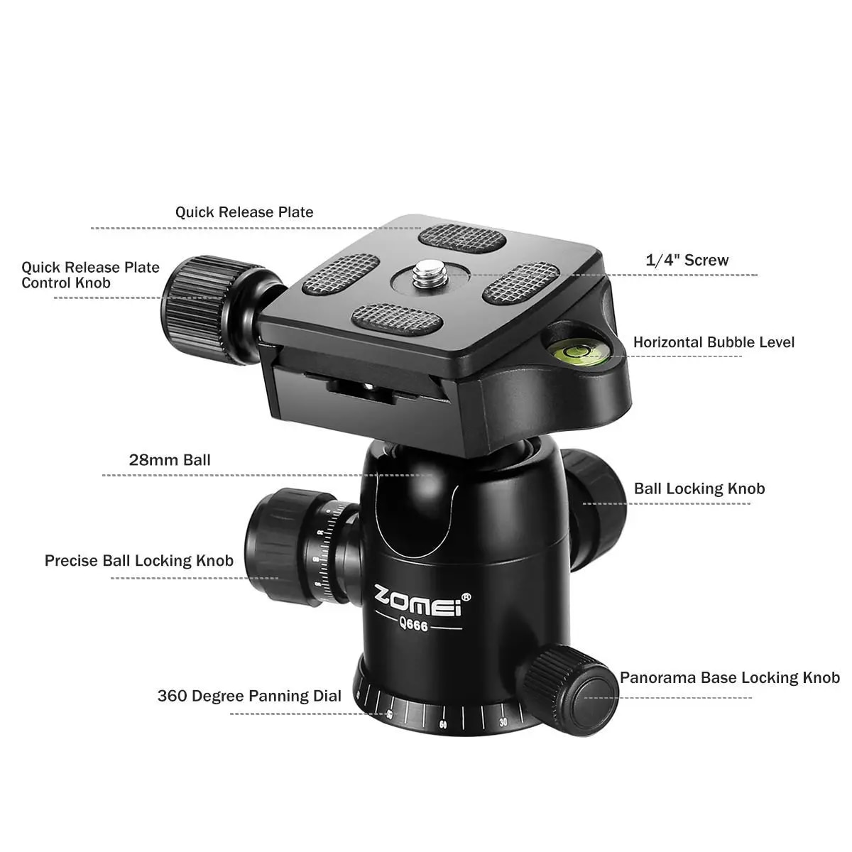 Zomei Q666 62-inch Camera Tripod for DSLR Compact Aluminum Tripod with 360 Degree Ball Head and Carrying Bag for Travel and Work. 