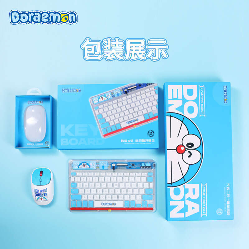 Doraemon and Mouse Set Cartoon Laptop Tablet Bluetooth Colorful Light Wireless Keyboard. 