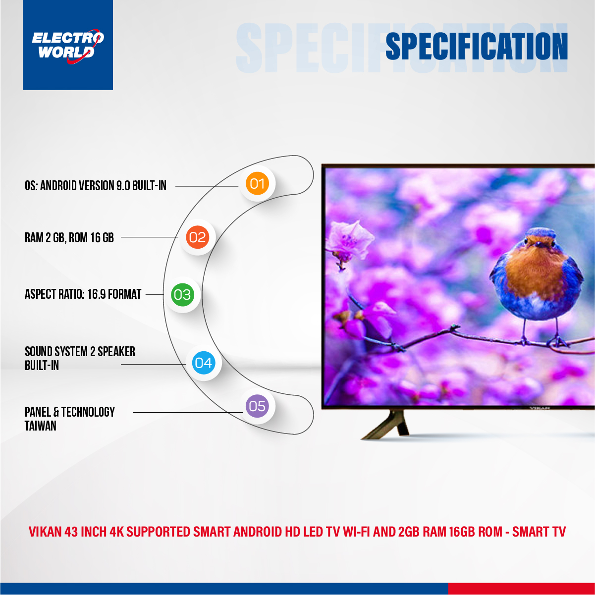 Vikan 43 Inch 4k Supported Smart Android HD LED TV Wi-Fi and 2GB RAM 16GB ROM - Smart Tv. 