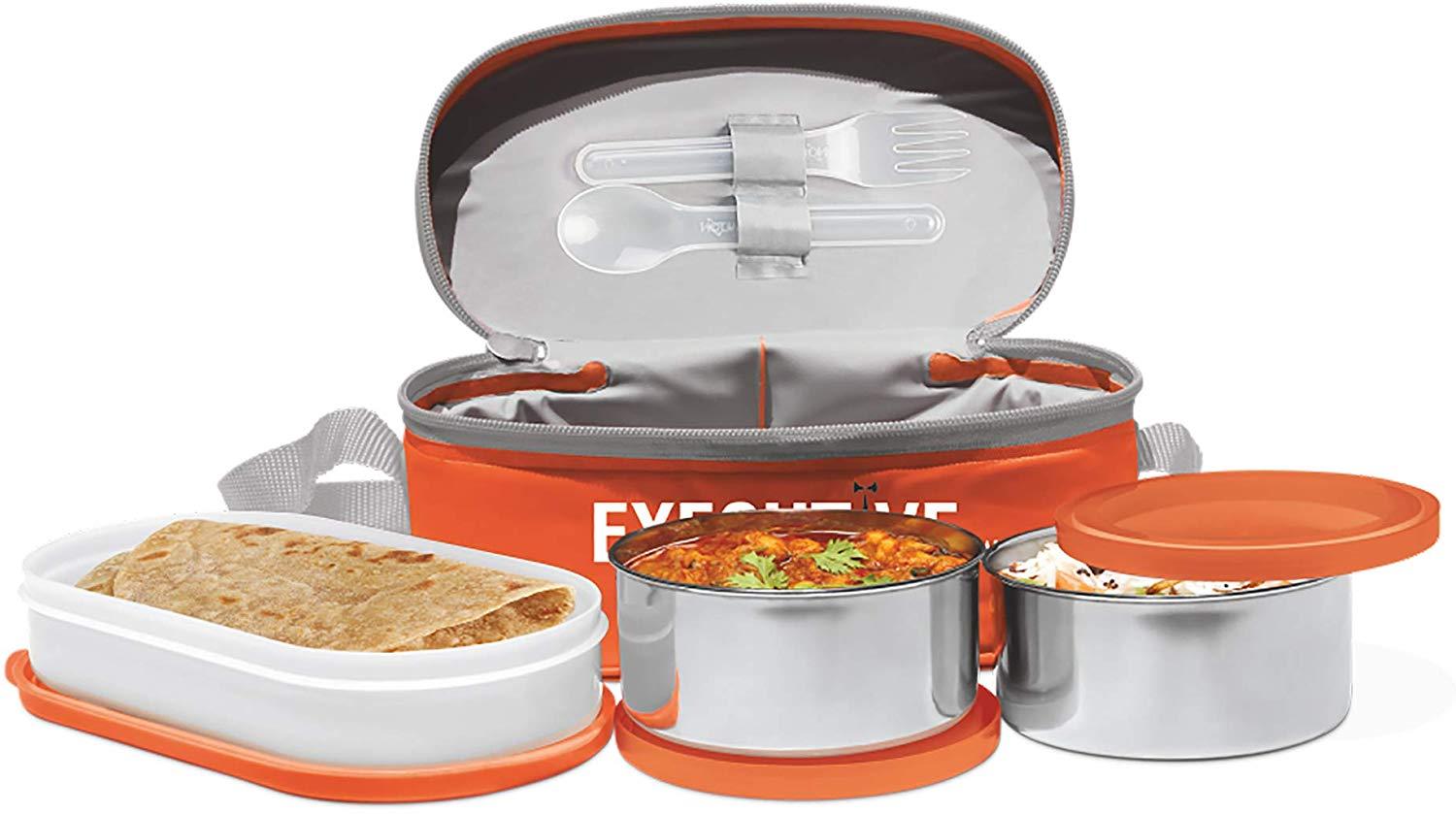 Milton Executive Lunch Box Soft Insulated Tiffin Box (2 SS Container,1 Microwave Safe Container). 