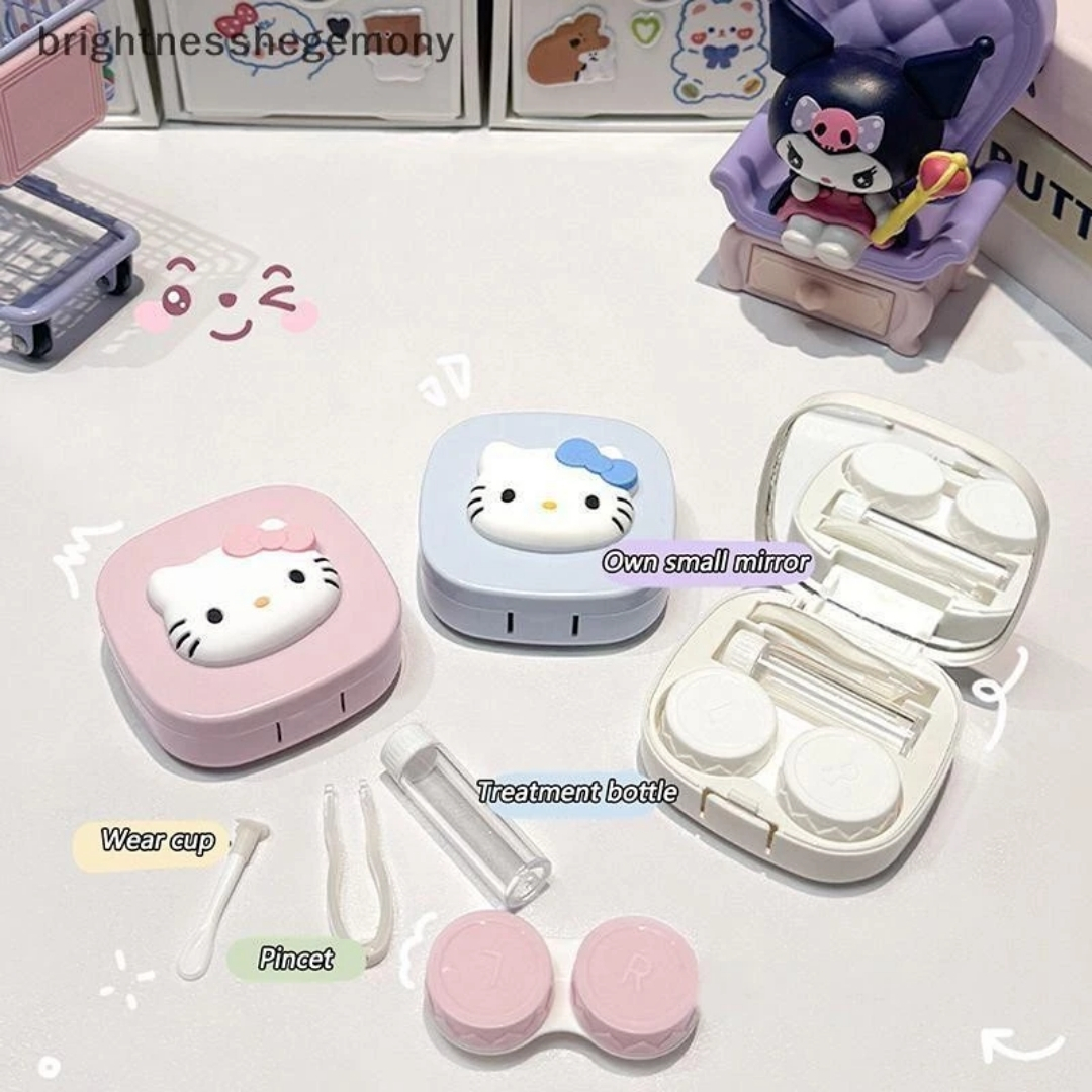 New Hello Kitty Big Size Round Square Shape Contact Lenses Storage with Mirror, Applicator,Tweezer and solution Bottle for tour,travel and Outdoor new design and authentic quality Travel Kit for all kind Of Contact lens  #hellokitty. 