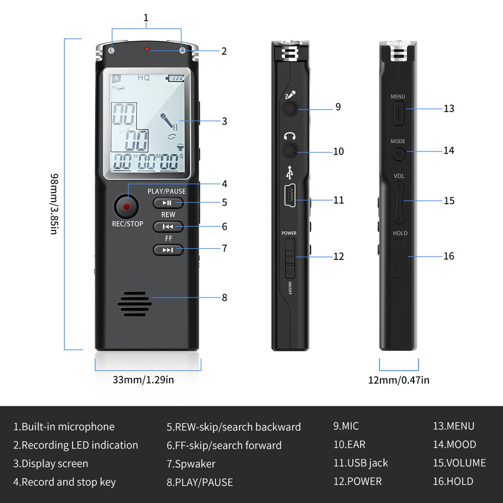 AR66 Digital Voice Sound Recorder 8GB Noise Reduction. 