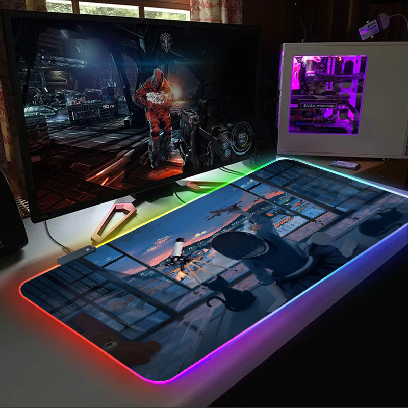 Luminous mouse pad, oversized RGB gaming keyboard pad, thickened office desk pad, LED dazzling large size. 