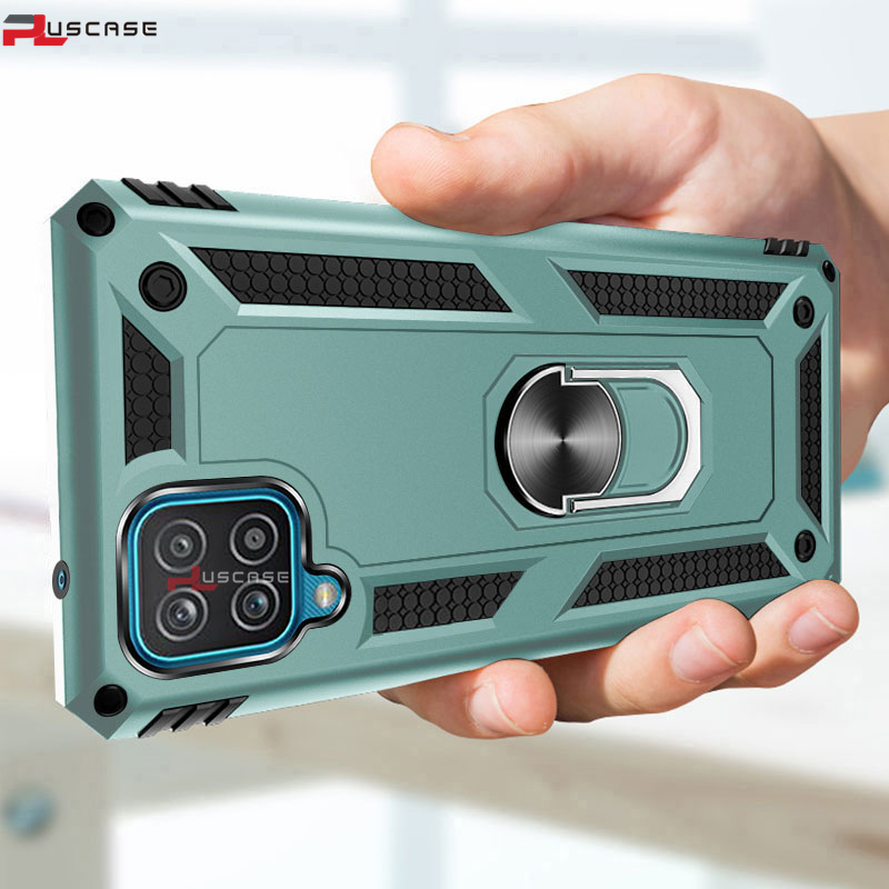 Pluscase for Samsung Galaxy A12 shockproof case stand finger ring hard back phone case