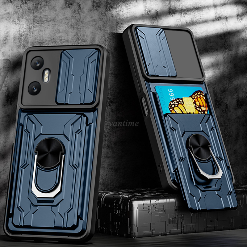 For Infinix Hot 20 5G card slot case slide camera lens ring stand shockproof cover