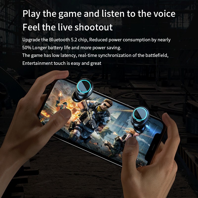 【FUPANG】Tinzzi TWS low latency gaming earbuds stereo sound Bluetooth headphones Noise Cancelling headset with charging box. 