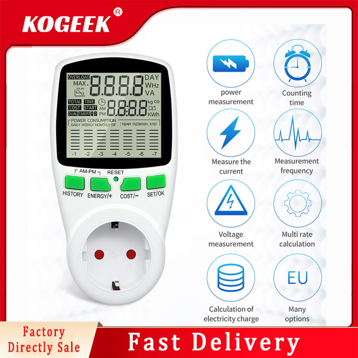 KOGEEK Ene-rgy Meter Wattmeter Digital Power Monitor Meter Electricity Test Measuring LCD Socket 220V EU UK Plug