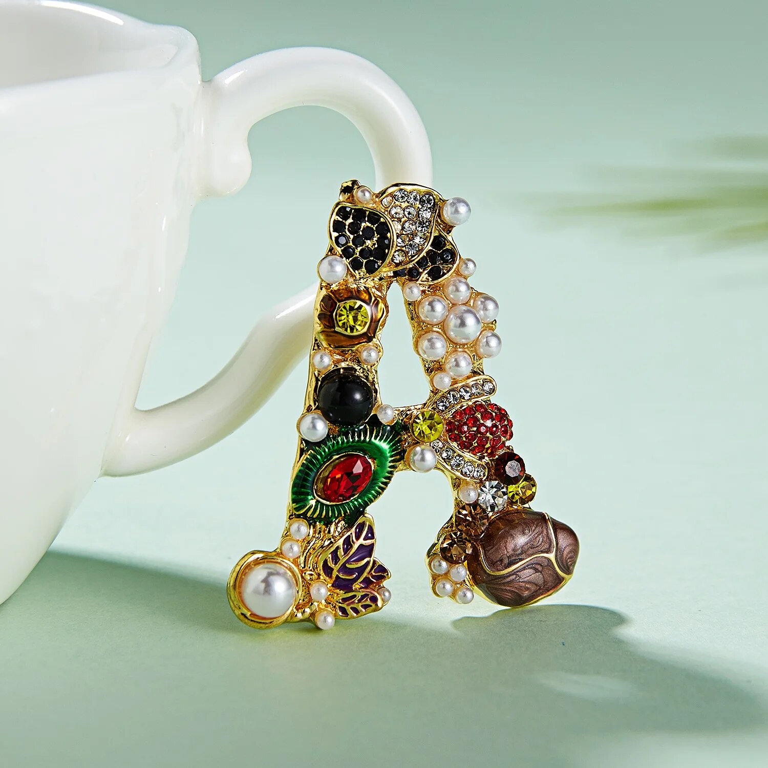 Rinhoo Unique Design Initial Name A D G M S Letters Brooches Women Baroque Imitation Pearl Crystal English Alphabet Pins Jewelry. 