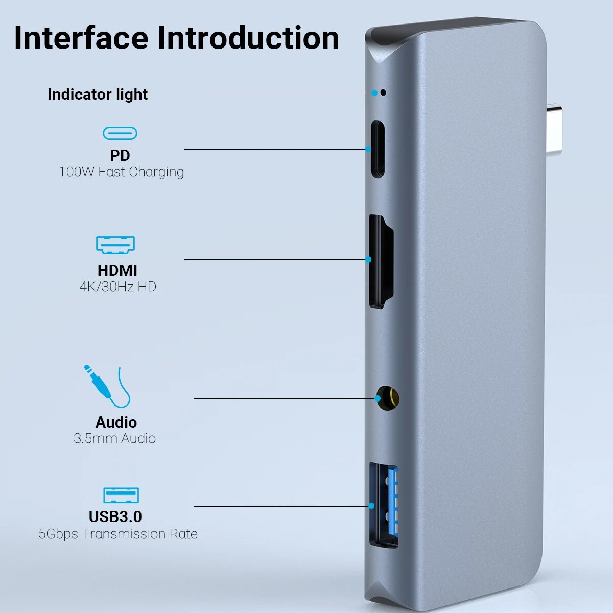 4-in-1 USB C Docking Station Multi-Port Laptop Dock Hub with 4K HDMI 100W PD USB3.0 3.5mm Audio For iPad Pro Air 5 iPad Mini 6. 