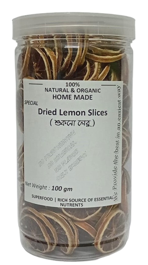Dry Lemon Slices, Kagzi Lemon Slice - 100gm Container Jar. 