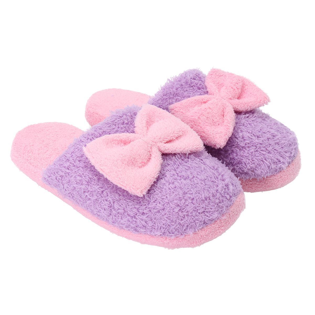 New Cute Velvet Women Lady Home Anti Slip Bowknot Slippes Indoor Shoes Sofe Warm PURPLE