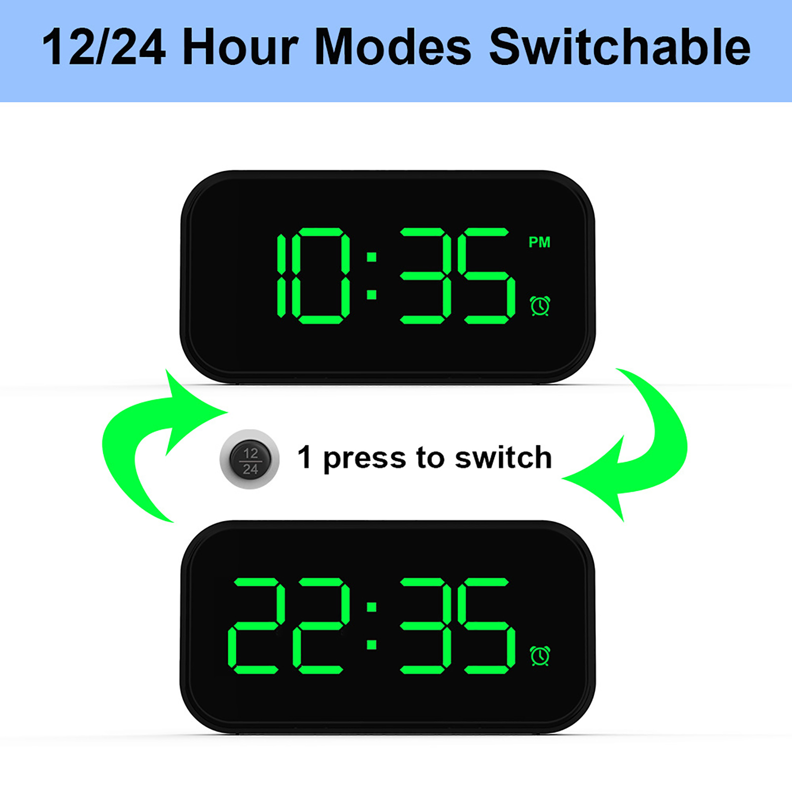Stylish Full-Screen LED Digital Display Snooze Touch Alarm Clock Home Decor. 