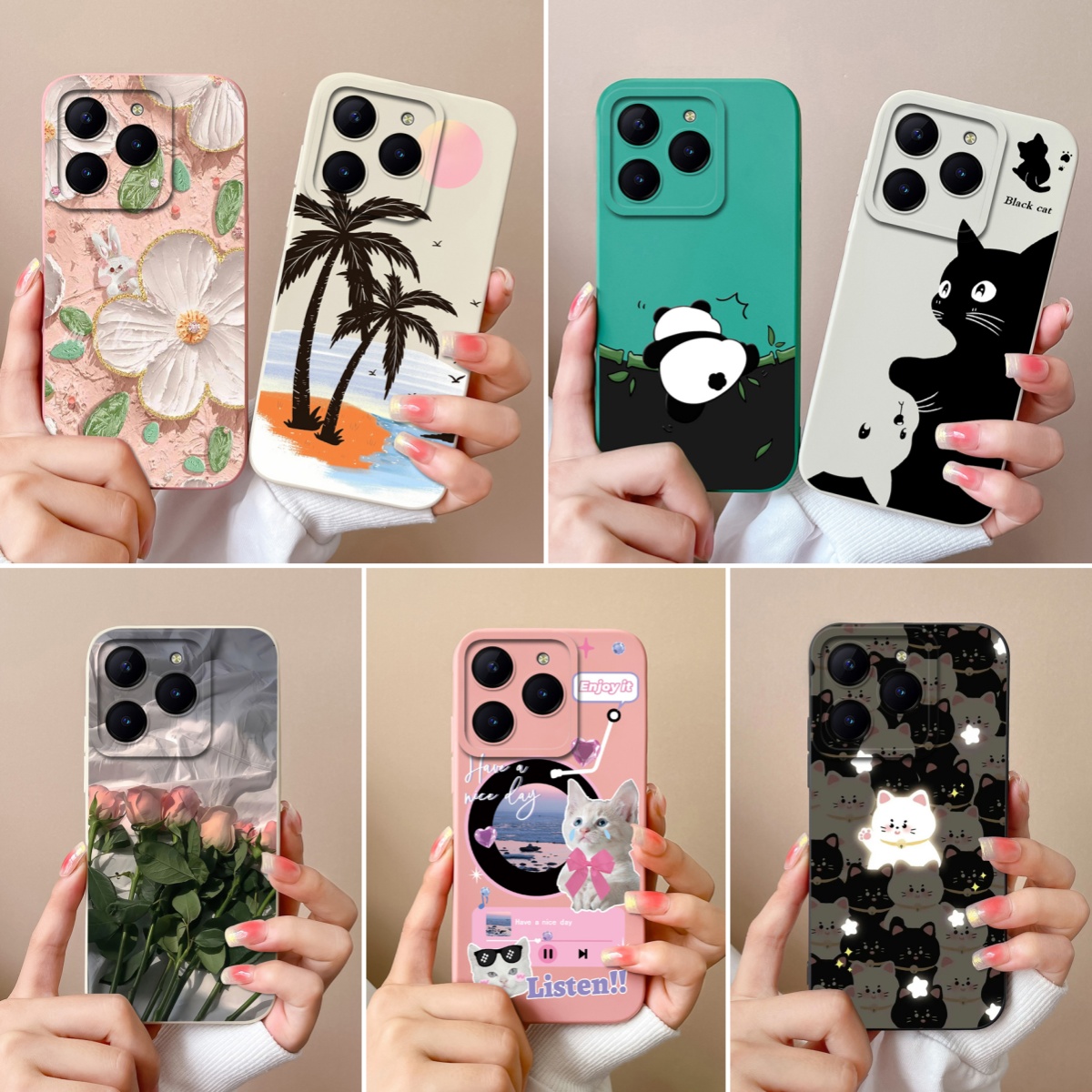 Phone Cover For Realme C63 C61 Cases Coconut Tree Camera Protector Back Covers For Realme C 63 61 Liquid Silicone Funda Coque