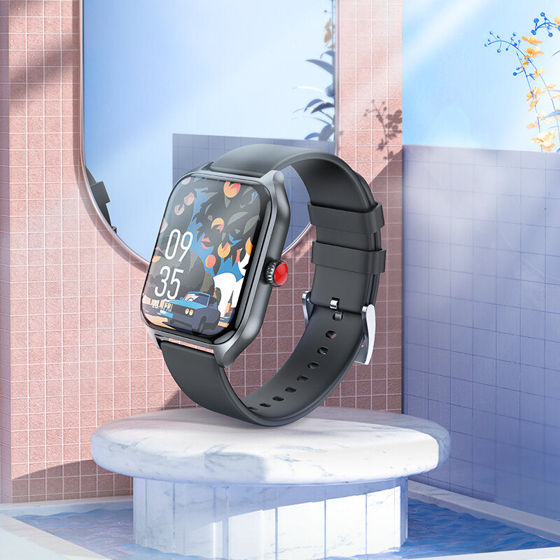 BOROFONE BD5 1.85inch HD Screen bluetooth Call Heart Rate Sleep Monitoring Multi-sport Modes Music Playback IP67 Waterproof Smart Watch-Black. 