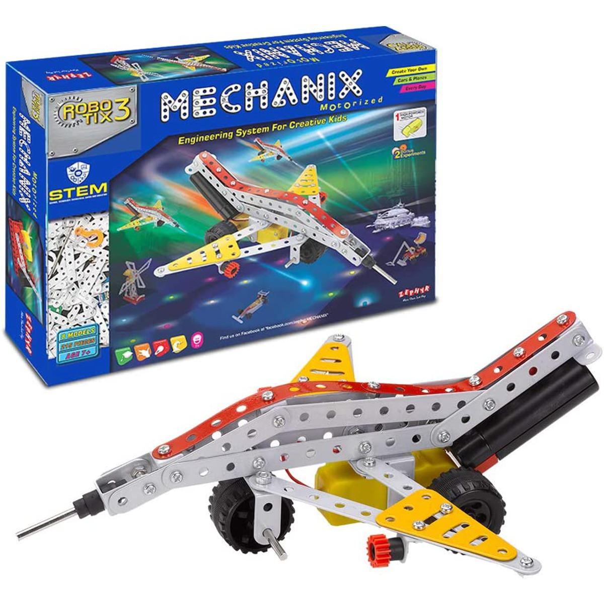 mechanix robotix - 3 can make working model from it for 8 years above of kids -made in india- Multi color 101007