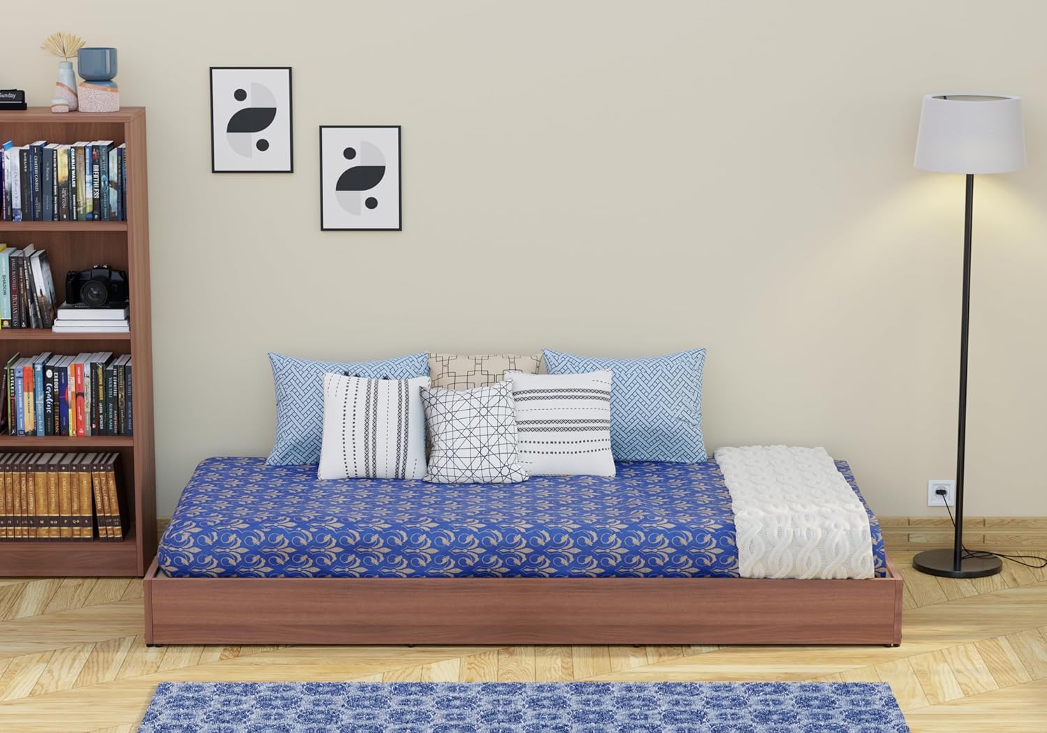 Nice Furniture Engineered Wood  Floor Bed/Cot/Diwan/Palang Storage for Living Room, Drawing Room & Bedroom |   Wooden Single & Double Floor Bed, Walnut Finish. 