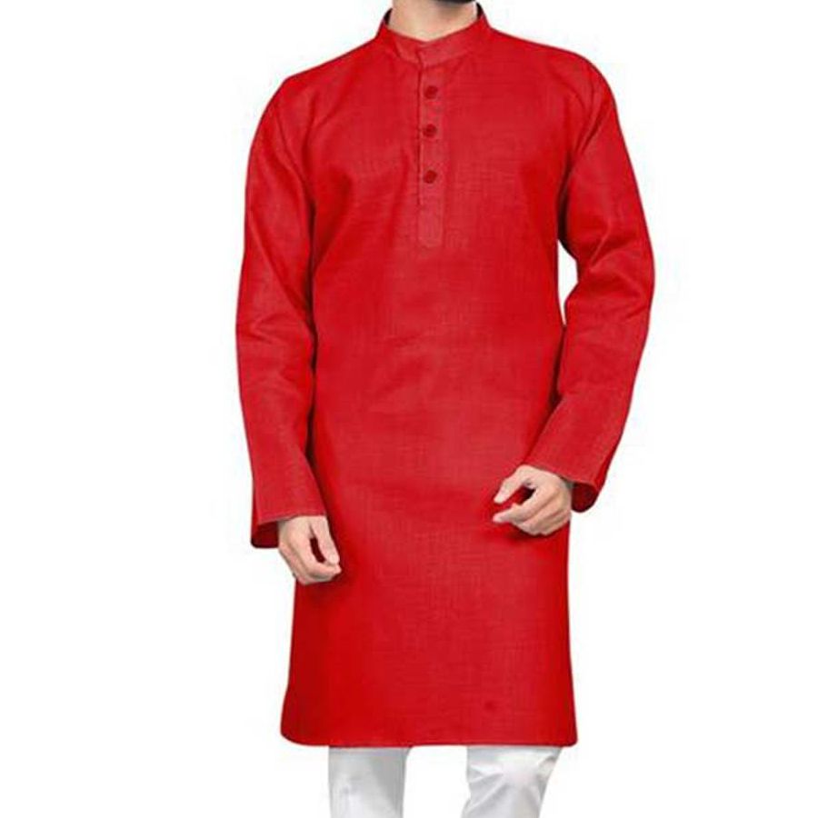 Trendsetter -Red color panjabi for men new collection 2024 | Solid color cotton panjabi for men red | Gaye holud panjabi for men- Inventive Choice