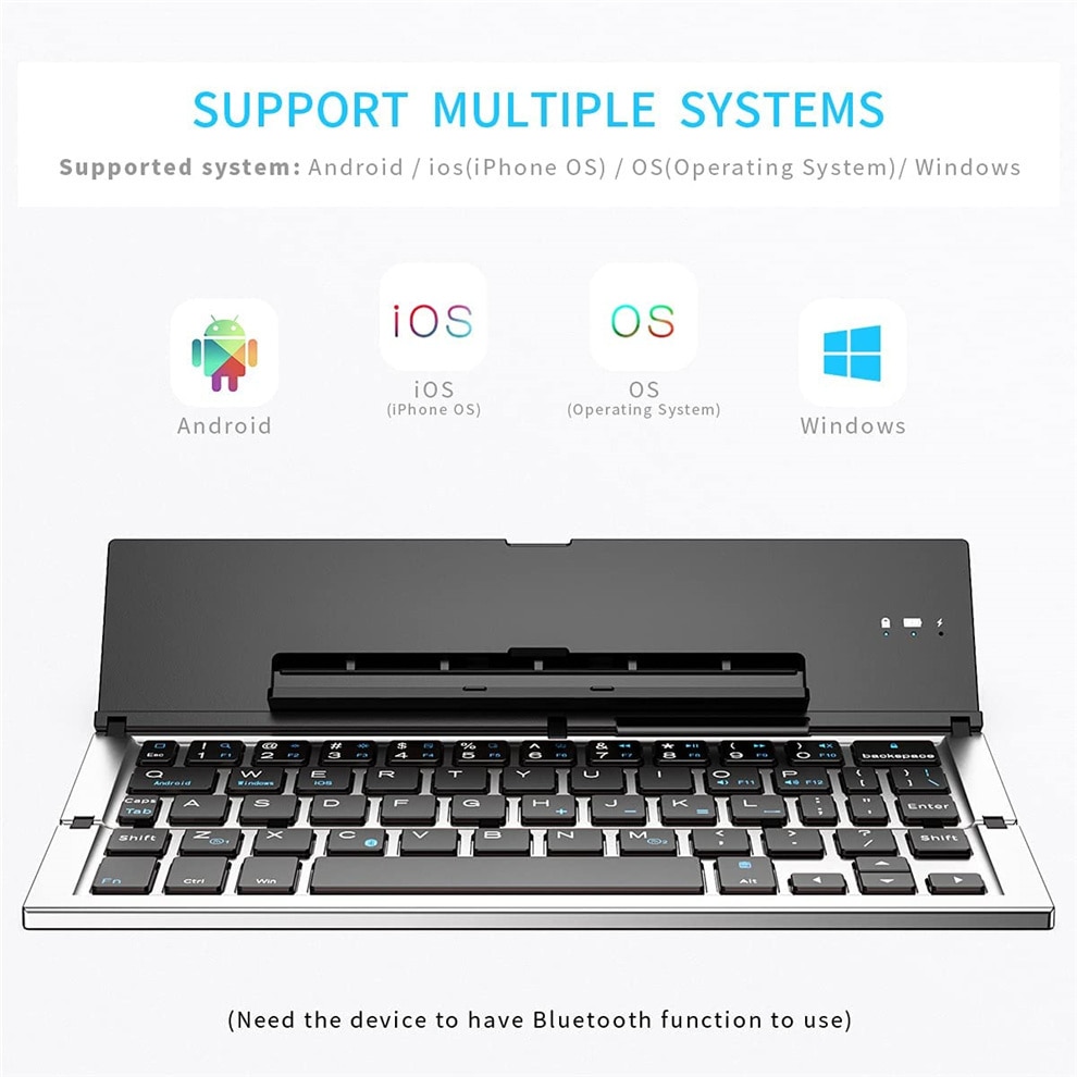 BOW Folding Keyboard Wireless Rechargeable Foldable Bluetooth Keyboard Pocket Keyboard with Pocket Size for Phone iPad. 