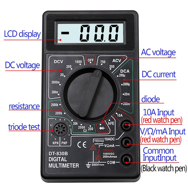 DT-830B LCD Digital Multimeter DC 750 1000V Voltmeter Ammeter Ohm Tester Meter Digital Multimeter. 