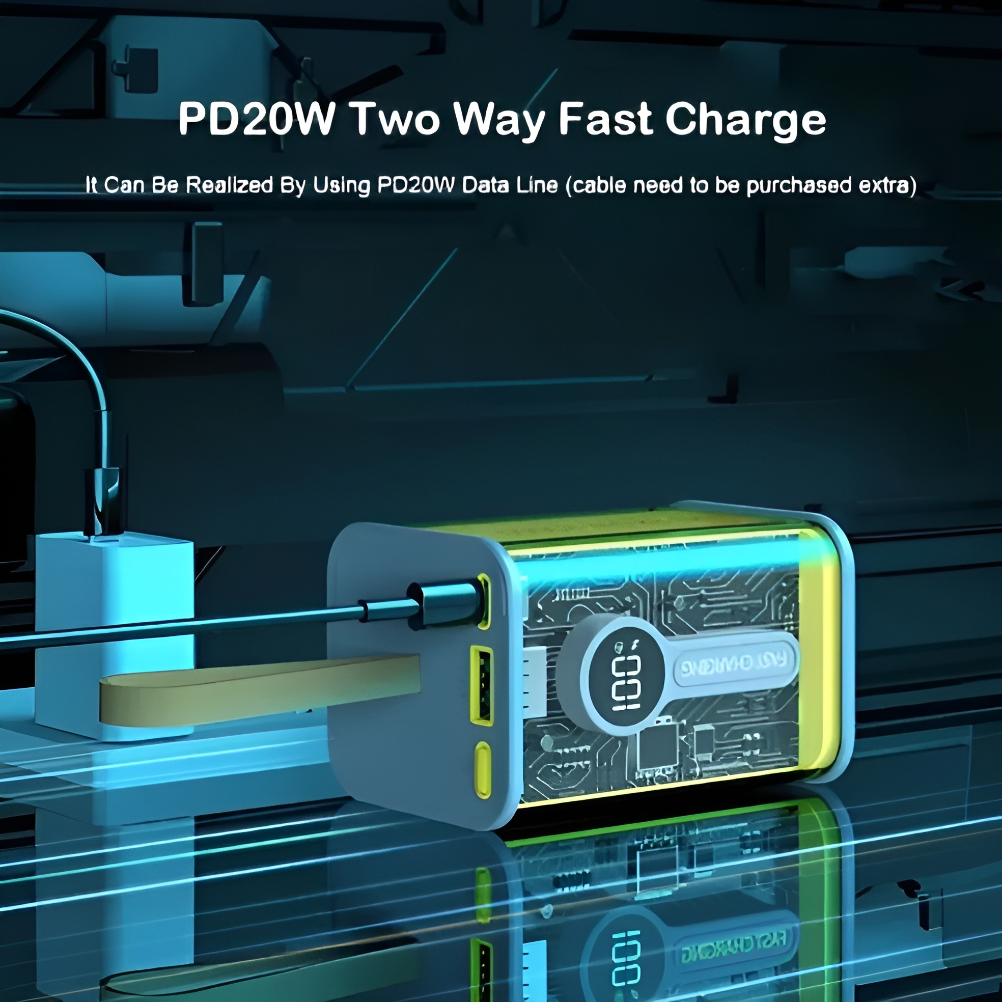 PD22.5W Nothing Power Bank Case Transparent Power Bank Fast Charging External Battery for Mobile and others Battery Charger (Without Battery) Used 2 cell 18650 model Li-ion battery. 