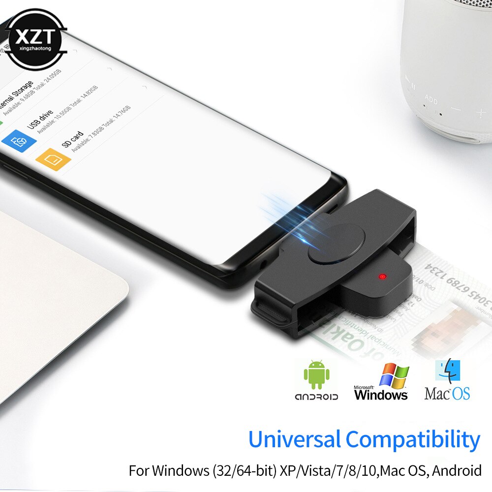 62*24mm USB C Smart Card Reader Sim Cloner Type C Adapter for DINE dni Citizen ID Bank EMV SD Card External for Mac/Android OS. 