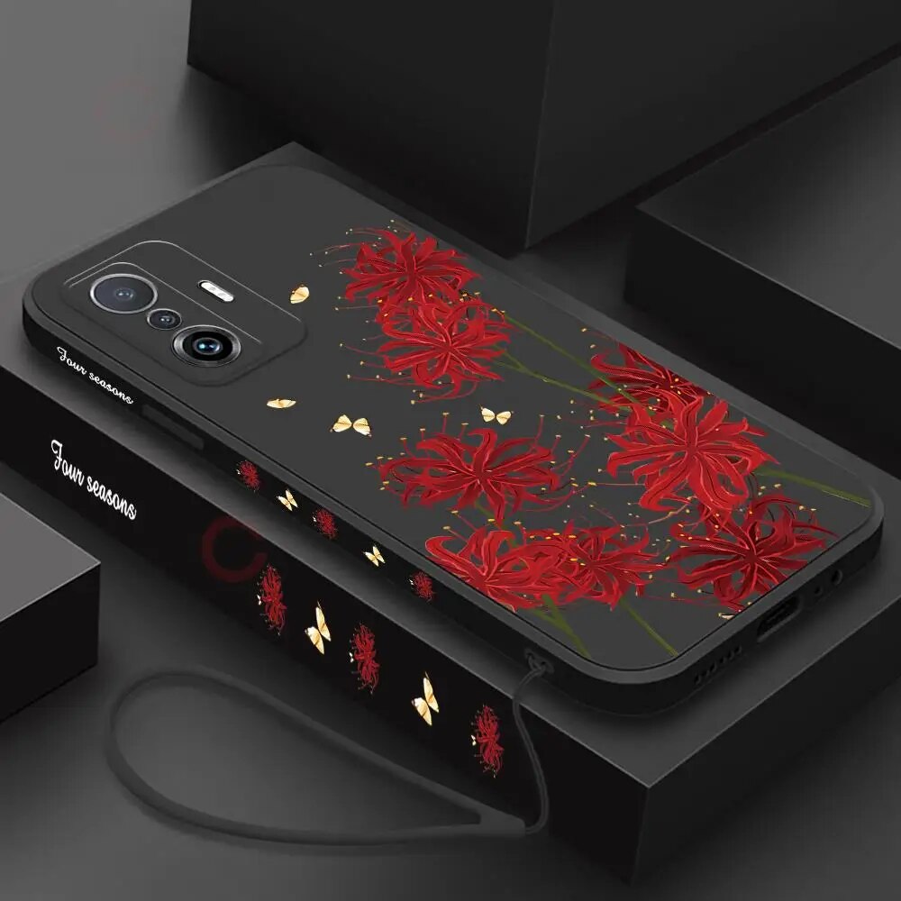 Flowers Leaves Case For Xiaomi 13 Lite 13T 12T Pro 5G Mi 12 12x 12 11T Pro Mi 11 Lite 5G Comfort Cover with Lanyard