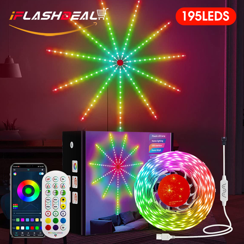 110/195 LED Strip Lights Dream Color La-mp Christmas Lights 5050 RGB Strip Lights Smart Flexible LED Fi-rework Lights Music Sound Sync Lights with APP Remote Control DC 5V