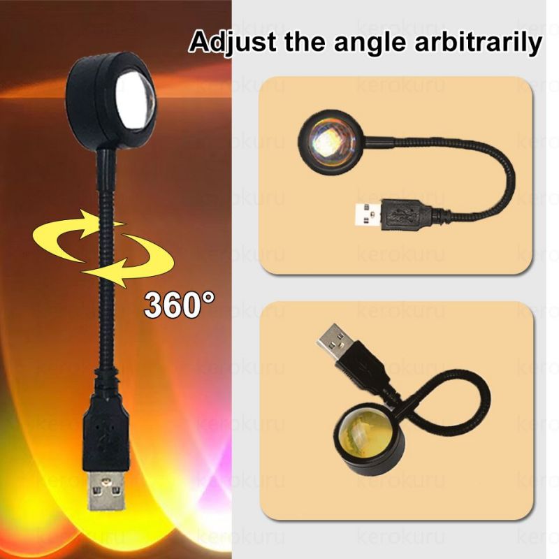 USB Sunset Night Light Mobile Phone Self Photography Laptop Light LED Rainbow Neon Night Light Projector Photography Wall Atmosphere Light. 