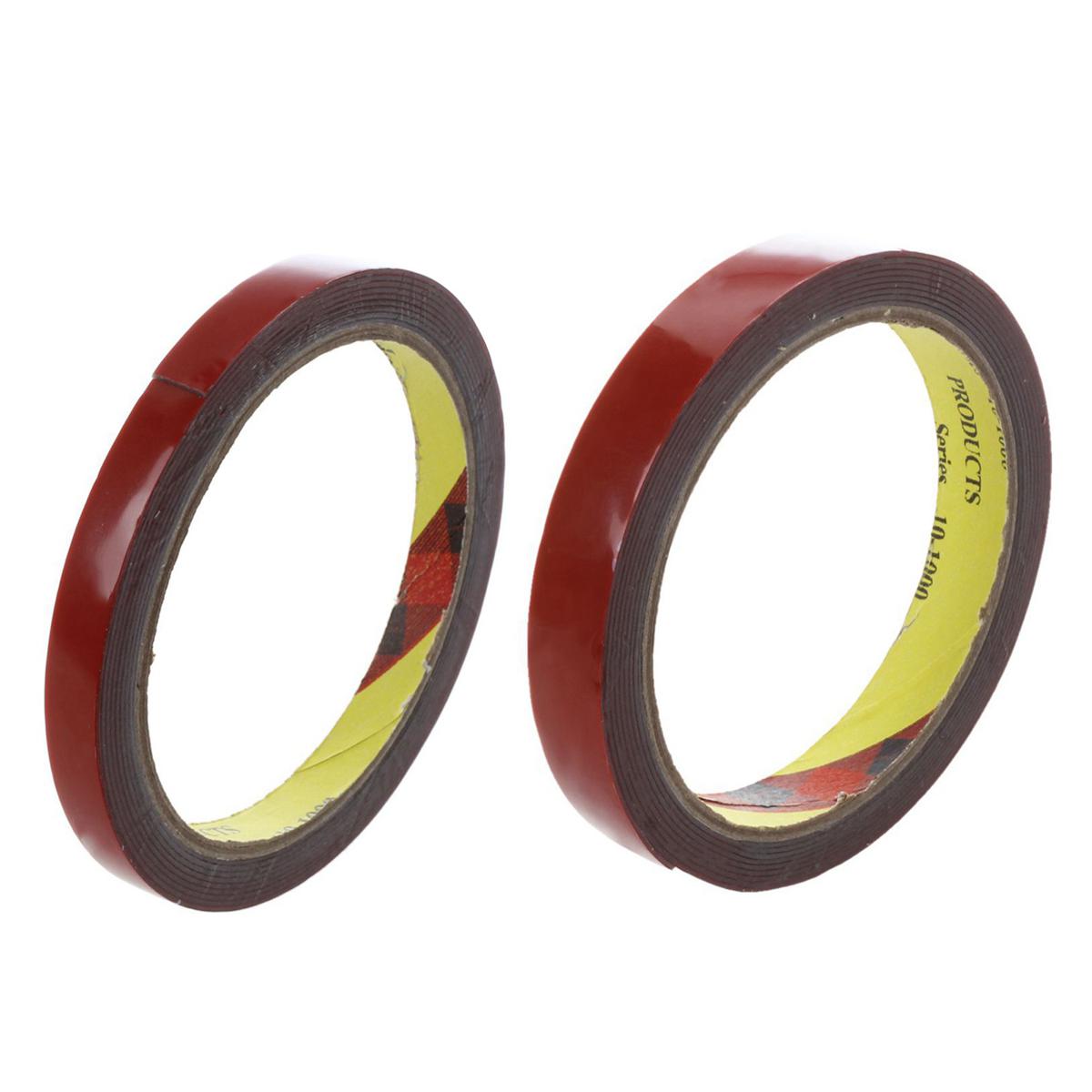 Tape , 2 Pcs 3M Length 10mm and 15mm Strong Permanent Double Sided Super Sticky Foam Tape Roll for Vehicle Car Red