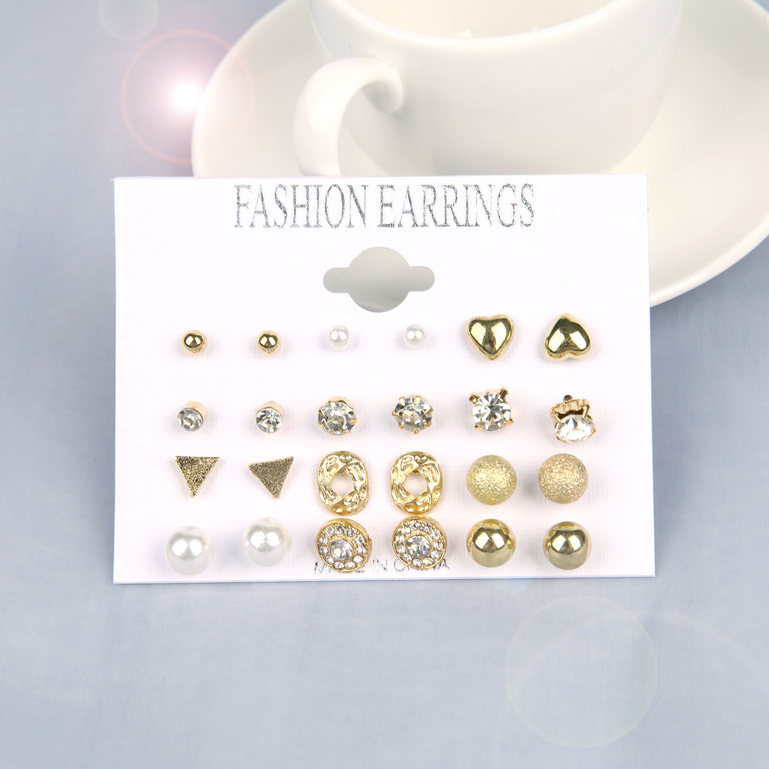 【Toy life hall】Elegant 12 Pairs Women Crystal Stud Earrings -Fashion Heart Stud Earring Ear