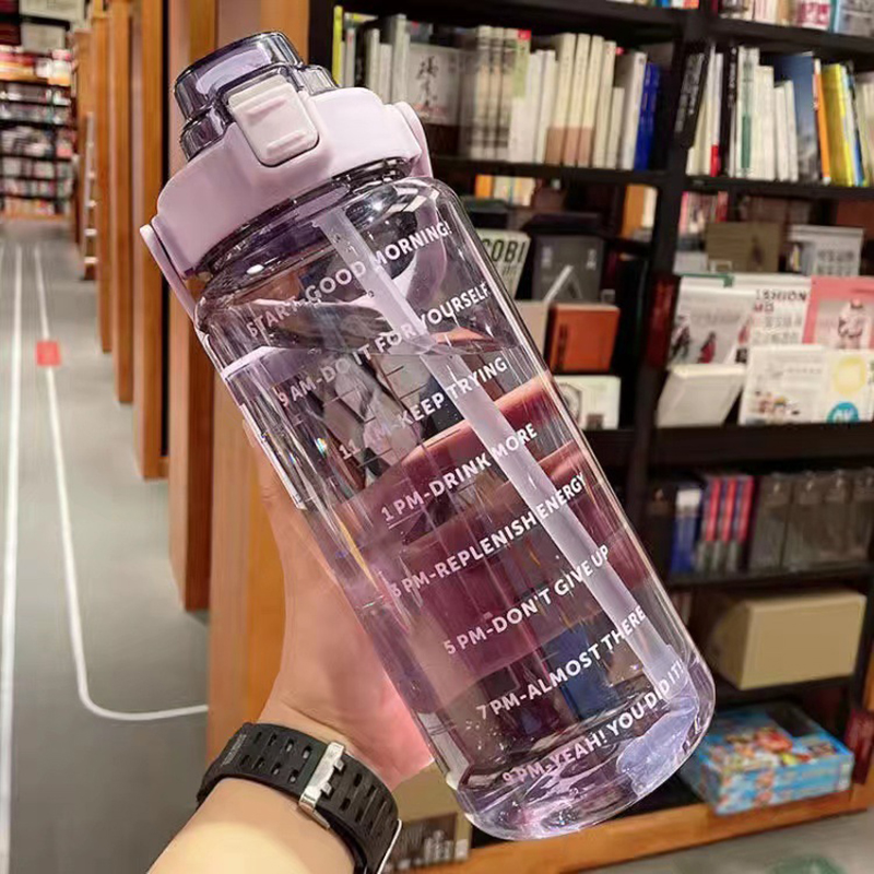 2 Liter Water Bottle with Straw Female Jug Girls Portable Travel
