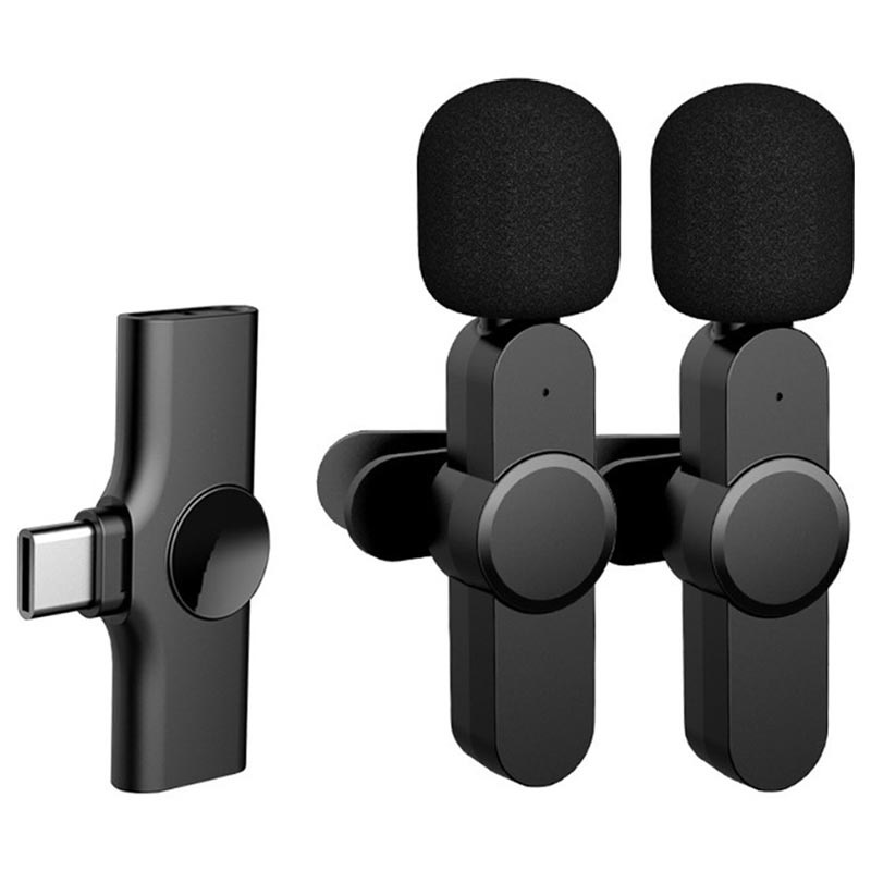 2 in1 Dual Bluetooth Microphone K9  Type C Wireless Lavalier Microphone Noise Reduction Outdoor Live Broadcast USB Lavalier Microphone For Mobile Phone. 