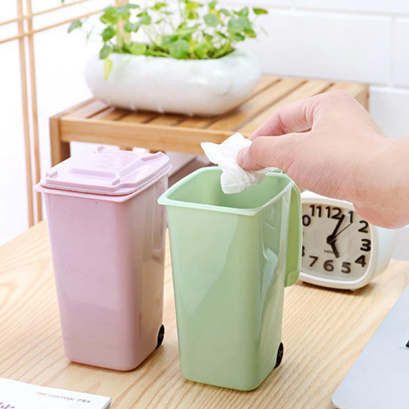 Mini Desktop Trash Can Plastic Waste Bins With Lid Household Clean Trash Desk Sunlight Mall - dustbin. 